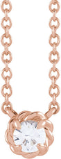 14K Gold Round Natural White Sapphire Claw-Prong Rope Necklace - Rose Gold