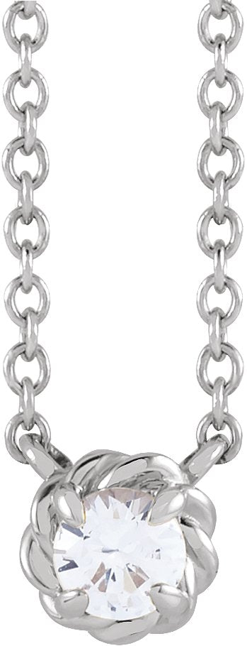 Platinum Round Natural White Sapphire Claw-Prong Rope Necklace