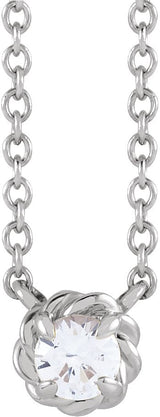 14K Gold Round Natural White Sapphire Claw-Prong Rope Necklace - White Gold