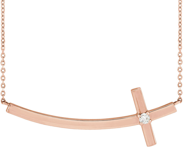 14K Gold Round Natural Diamond Sideways Cross Necklace – 0.06 CTW - Rose Gold