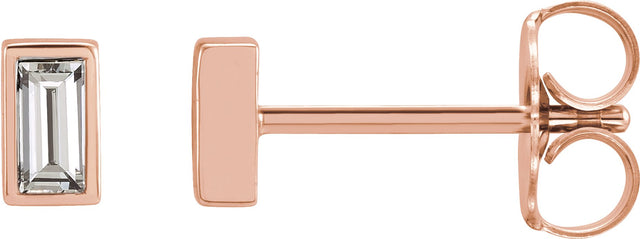 14K Gold Natural Diamond Straight Baguette Bezel-Set Stud Earrings - Rose Gold