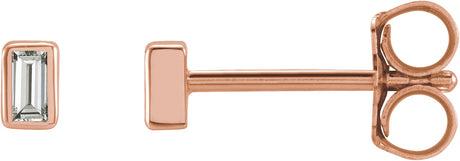 14K Gold Natural Diamond Straight Baguette Bezel-Set Stud Earrings - Rose Gold