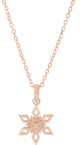 14K Gold Round Natural Diamond Snowflake Necklace or Pendant - Rose Gold