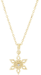 14K Gold Round Natural Diamond Snowflake Necklace or Pendant - Yellow Gold