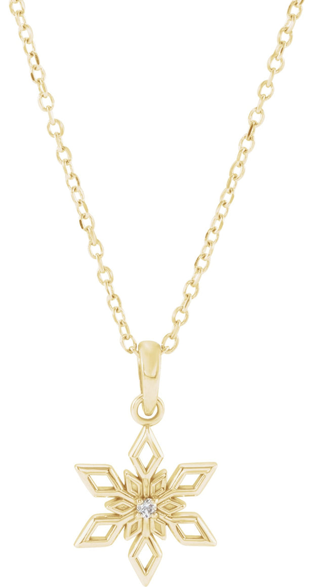 14K Gold Round Natural Diamond Snowflake Necklace or Pendant - Yellow Gold