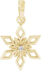 14K Gold Round Natural Diamond Snowflake Necklace or Pendant - Yellow Gold