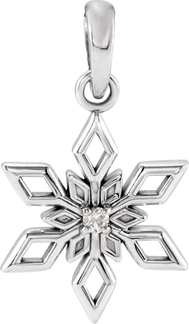 Platinum Round Natural Diamond Snowflake Necklace or Pendant