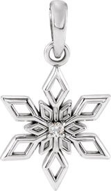 14K Gold Round Natural Diamond Snowflake Necklace or Pendant - White Gold