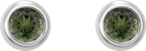 14K Gold Natural Green Tourmaline Round Micro Bezel-Set Stud Earrings – 2-2.5mm Stones - White Gold - view 2