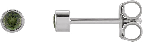 Platinum Natural Green Tourmaline Round Micro Bezel-Set Stud Earrings – 2-2.5mm Stones