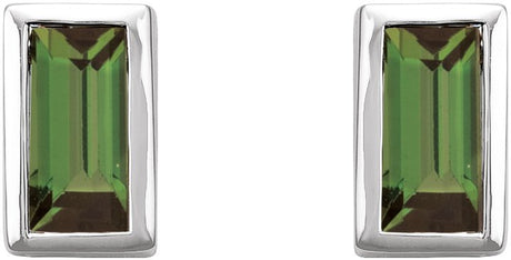 Platinum Natural Green Tourmaline Straight Baguette Bezel-Set Stud Earrings - view 2