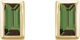 14K Gold Natural Green Tourmaline Straight Baguette Bezel-Set Stud Earrings - Yellow Gold - view 2