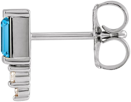 Platinum Straight Baguette Natural Swiss Blue Topaz Accented Bar Earrings - view 2