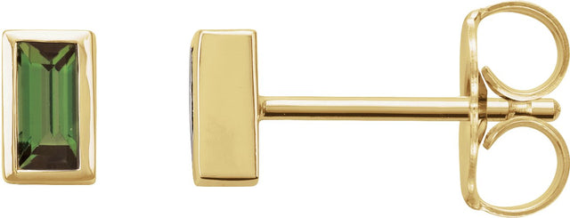 14K Gold Natural Green Tourmaline Straight Baguette Bezel-Set Stud Earrings - Yellow Gold
