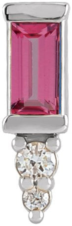 Platinum Straight Baguette Natural Pink Tourmaline Accented Bar Earrings