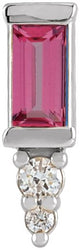 Platinum Straight Baguette Natural Pink Tourmaline Accented Bar Earrings