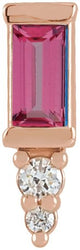 14K Gold Straight Baguette Natural Pink Tourmaline Accented Bar Earrings - Rose Gold