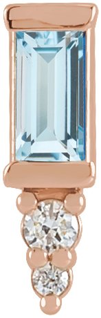 14K Gold Straight Baguette Natural Sky Blue Topaz Accented Bar Earrings - Rose Gold
