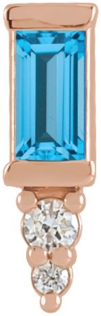 14K Gold Straight Baguette Natural Swiss Blue Topaz Accented Bar Earrings - Rose Gold