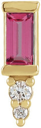 14K Gold Straight Baguette Natural Pink Tourmaline Accented Bar Earrings - Yellow Gold