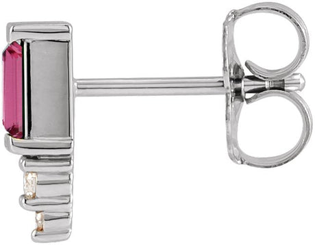 Platinum Straight Baguette Natural Pink Tourmaline Accented Bar Earrings - view 2