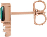 14K Gold Straight Baguette Natural Green Tourmaline Accented Bar Earrings - Rose Gold - view 2