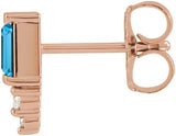 14K Gold Straight Baguette Natural Swiss Blue Topaz Accented Bar Earrings - Rose Gold - view 2