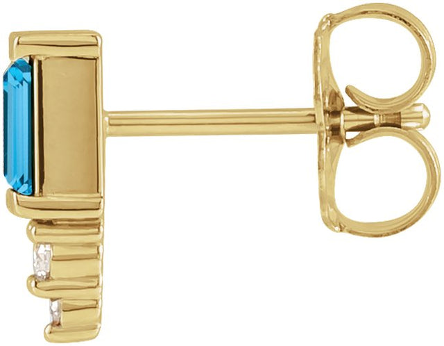 14K Gold Straight Baguette Natural Swiss Blue Topaz Accented Bar Earrings - Yellow Gold - view 2