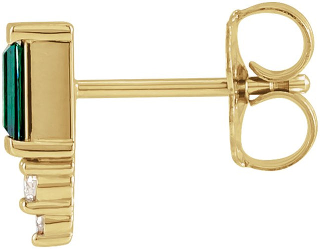 14K Gold Straight Baguette Natural Green Tourmaline Accented Bar Earrings - Yellow Gold - view 2