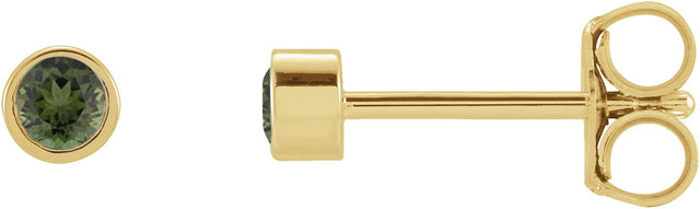 14K Gold Natural Green Tourmaline Round Micro Bezel-Set Stud Earrings – 2-2.5mm Stones - Yellow Gold