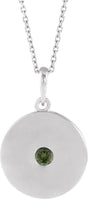14K Gold Round Natural Green Tourmaline Disc Necklace or Pendant - White Gold