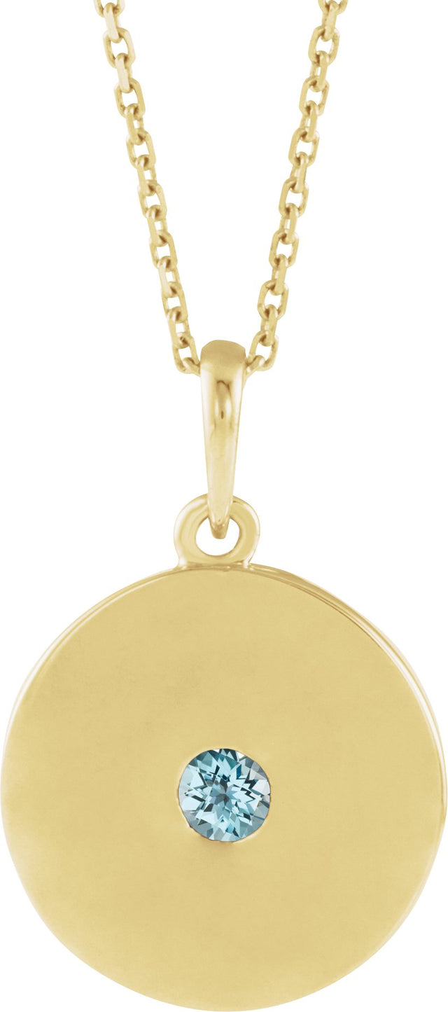 14K Gold Round Natural Sky Blue Topaz Disc Necklace or Pendant - Yellow Gold