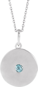 Platinum Round Natural Sky Blue Topaz Disc Necklace or Pendant