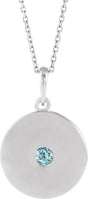 Platinum Round Natural Sky Blue Topaz Disc Necklace or Pendant