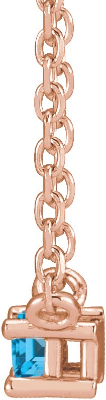 14K Gold Straight Baguette Natural Swiss Blue Topaz Solitaire Necklace - Rose Gold - view 4