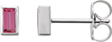Platinum Natural Pink Tourmaline Straight Baguette Bezel-Set Stud Earrings