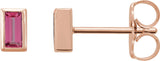 14K Gold Natural Pink Tourmaline Straight Baguette Bezel-Set Stud Earrings - Rose Gold