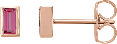 14K Gold Natural Pink Tourmaline Straight Baguette Bezel-Set Stud Earrings - Rose Gold