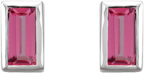 Platinum Natural Pink Tourmaline Straight Baguette Bezel-Set Stud Earrings - view 2