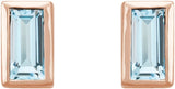 14K Gold Natural Sky Blue Topaz Straight Baguette Bezel-Set Stud Earrings - Rose Gold - view 2