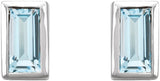 14K Gold Natural Sky Blue Topaz Straight Baguette Bezel-Set Stud Earrings - White Gold - view 2