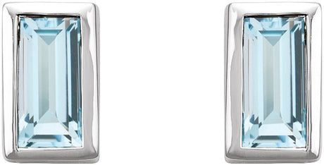 Platinum Natural Sky Blue Topaz Straight Baguette Bezel-Set Stud Earrings - view 2