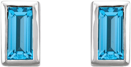 Platinum Natural Swiss Blue Topaz Straight Baguette Bezel-Set Stud Earrings - view 2