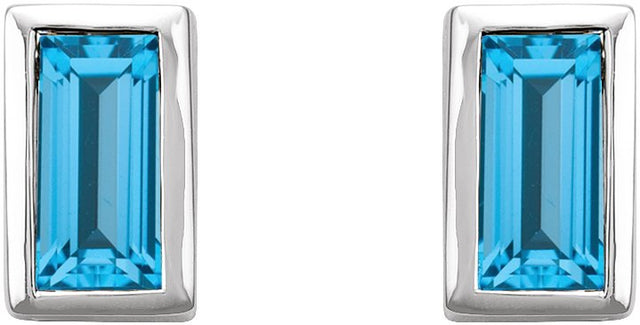 Platinum Natural Swiss Blue Topaz Straight Baguette Bezel-Set Stud Earrings - view 2