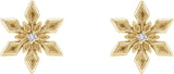 14K Gold Round Natural Diamond Snowflake Earrings - Yellow Gold - view 2