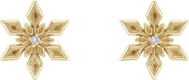 14K Gold Round Natural Diamond Snowflake Earrings - Yellow Gold - view 2