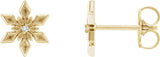 14K Gold Round Natural Diamond Snowflake Earrings - Yellow Gold