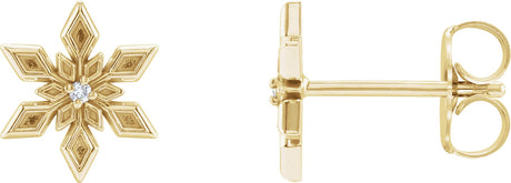 14K Gold Round Natural Diamond Snowflake Earrings - Yellow Gold