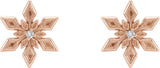 14K Gold Round Natural Diamond Snowflake Earrings - Rose Gold - view 2