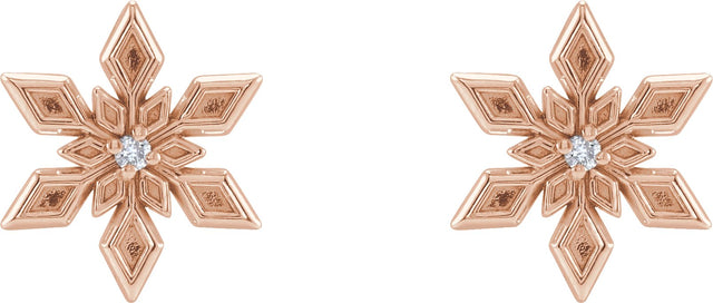 14K Gold Round Natural Diamond Snowflake Earrings - Rose Gold - view 2